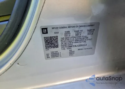 2018 GMC Sierra K1500 Sle z USA, uszkodzony, nr VIN 2GTV2MECXJ1105113